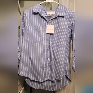 NWT Olive & Oak Light Blue Pinstripe Shirt Size Medium